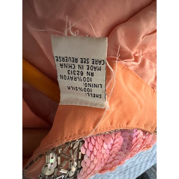 Vintage 80s Silk Sequin Pink Cocktail Dress Medium Fit Knee Length Sparkle Shine - Picture 3 of 14
